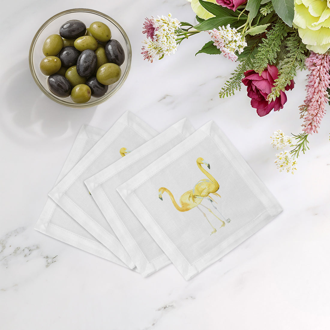 Flamingos In The Mirror Golden 6" Cocktail Napkins- nicolettemayer.com
