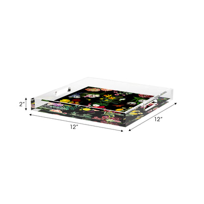 Flora Fauna Black Acrylic Decorative Tray, 12 x 12 in. by Nicolette Mayer 