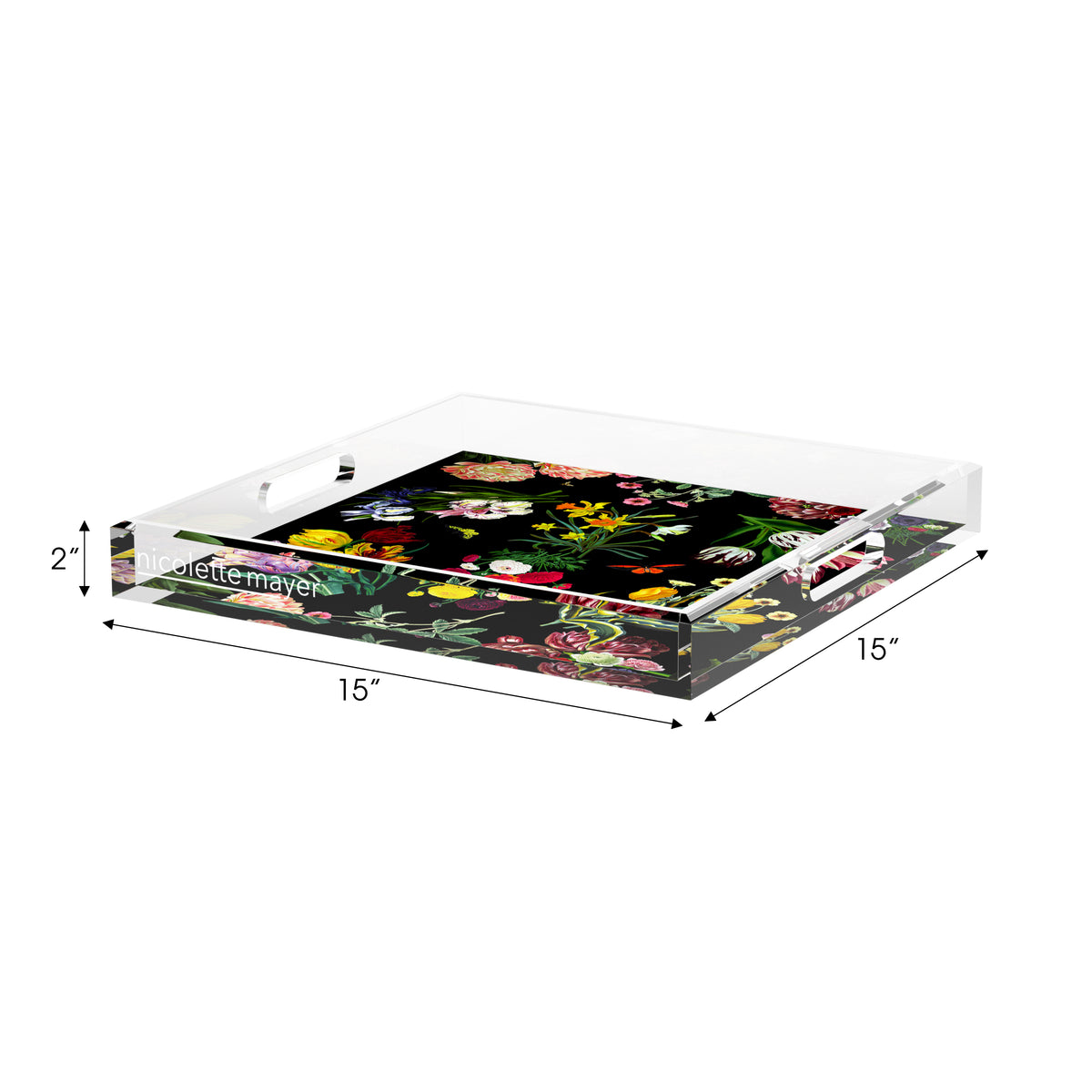 Flora Fauna Black Acrylic Decorative Tray, 15 x 15 in. by Nicolette Mayer 