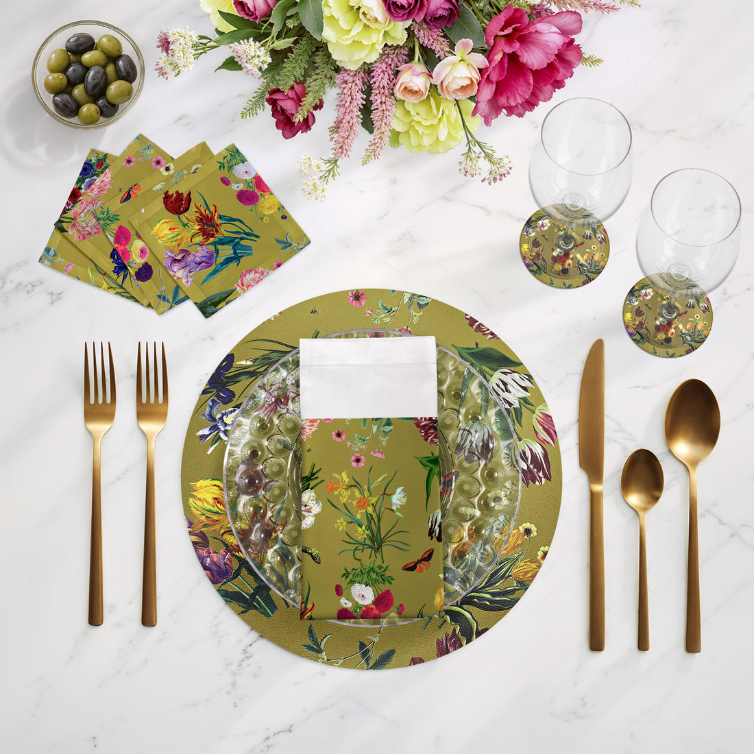 Flora Fauna Acid Vegan Leather Round Pebble Placemat - nicolettemayer.com