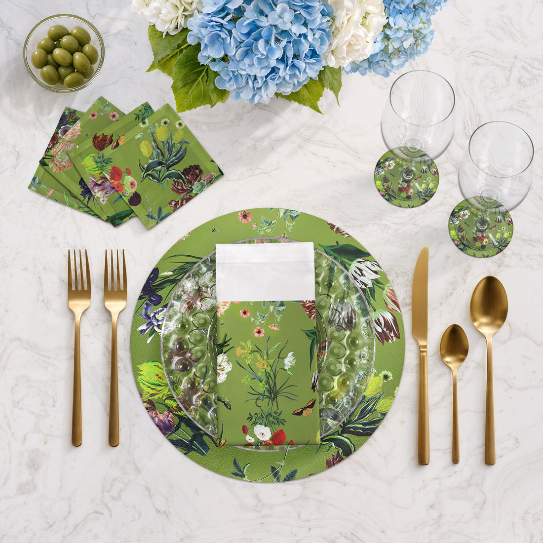 Flora Fauna Fontana Vegan Leather Round Pebble Placemat - nicolettemayer.com