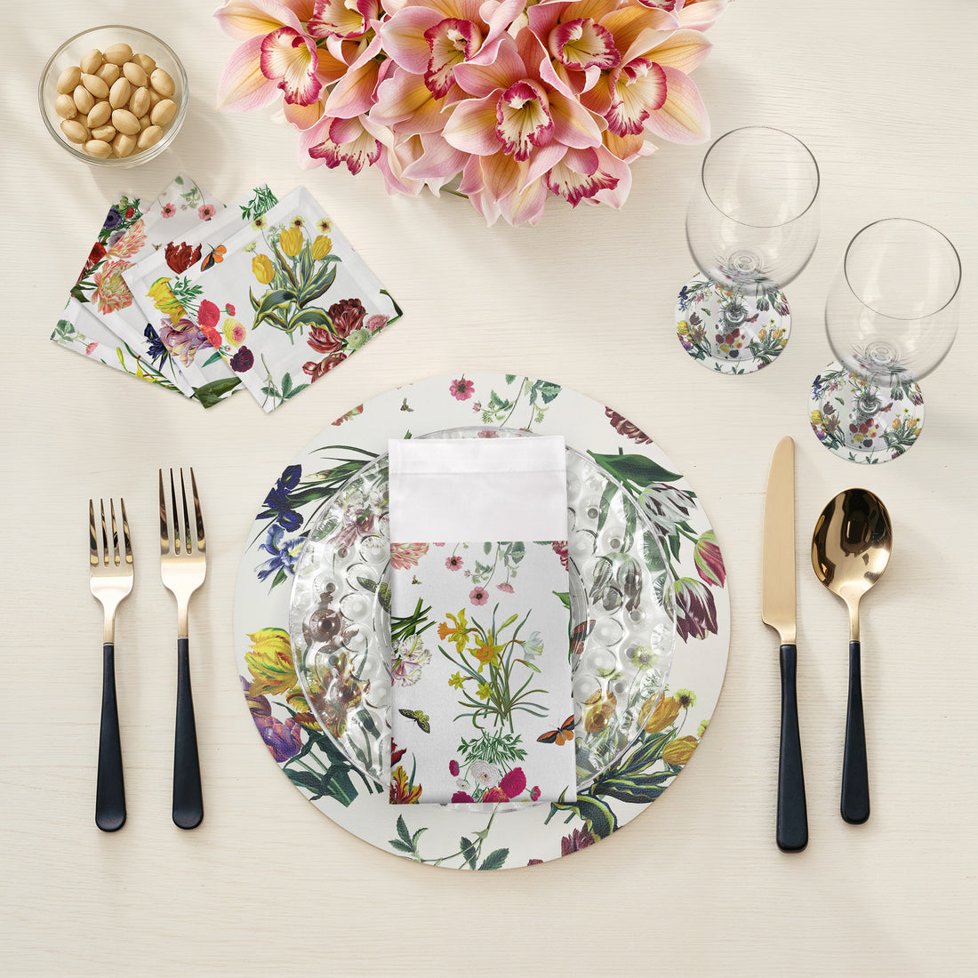 Flora Fauna White Vegan Leather Round Pebble Placemat - nicolettemayer.com