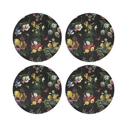 Flora Fauna Black 16&quot; Round Pebble Placemats, Set of 4 - nicolettemayer.com
