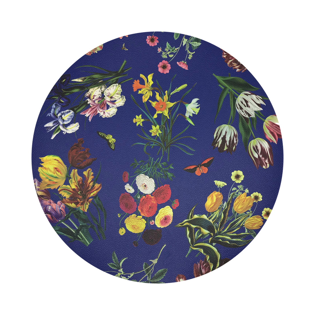 Flora Fauna Blue 16&quot; Round Pebble Placemat, Set Of 4 - nicolettemayer.com