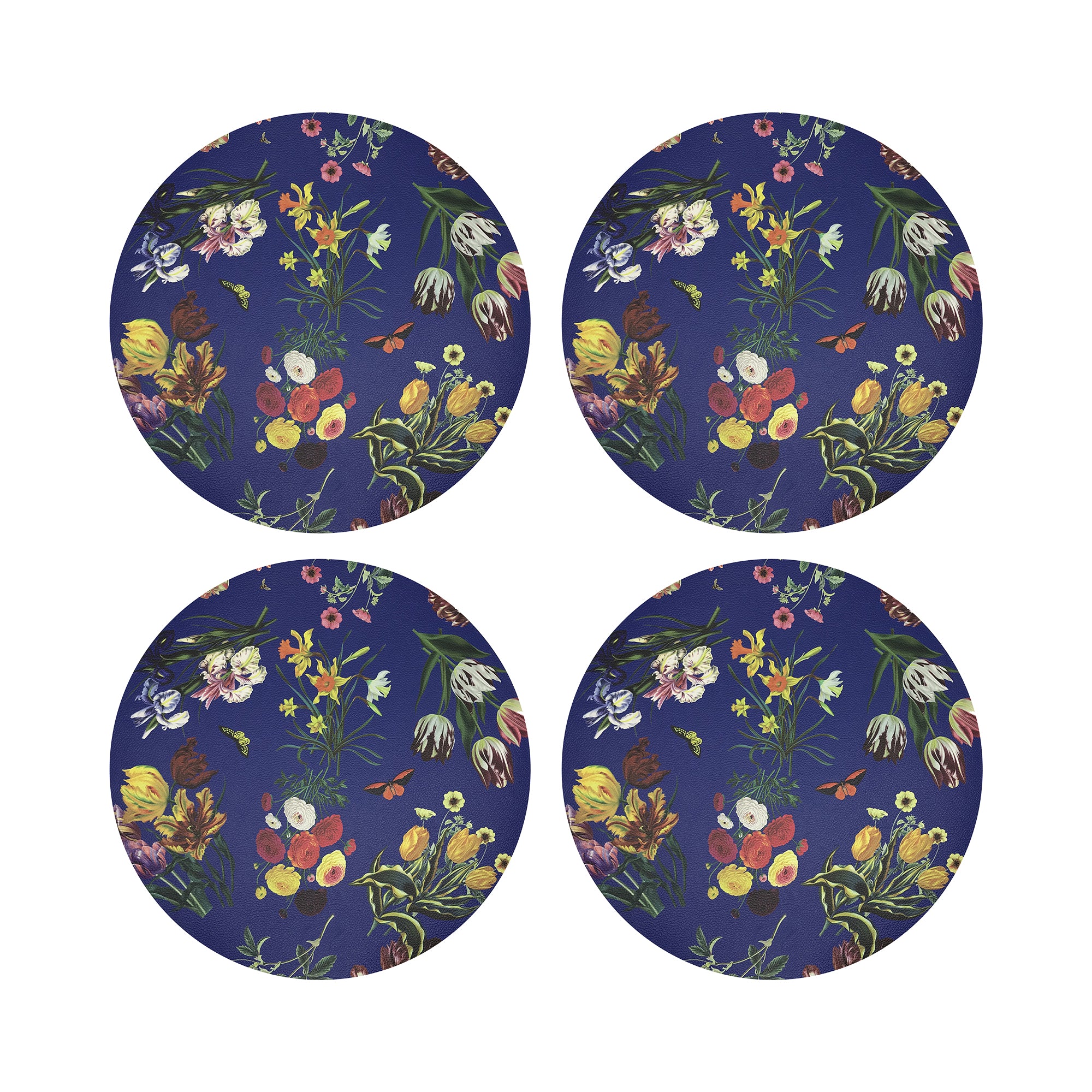 Flora Fauna Blue 16&quot; Round Pebble Placemats, Set of 4 - nicolettemayer.com
