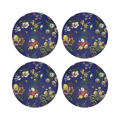 Flora Fauna Blue 16&quot; Round Pebble Placemats, Set of 4 - nicolettemayer.com
