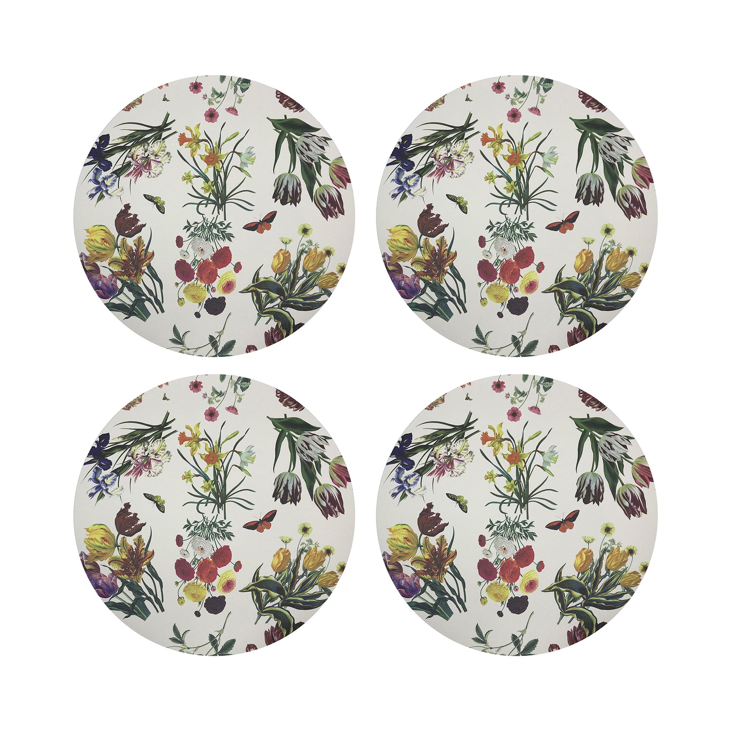 Flora Fauna White 16&quot; Round Pebble Placemats, Set of 4 - nicolettemayer.com
