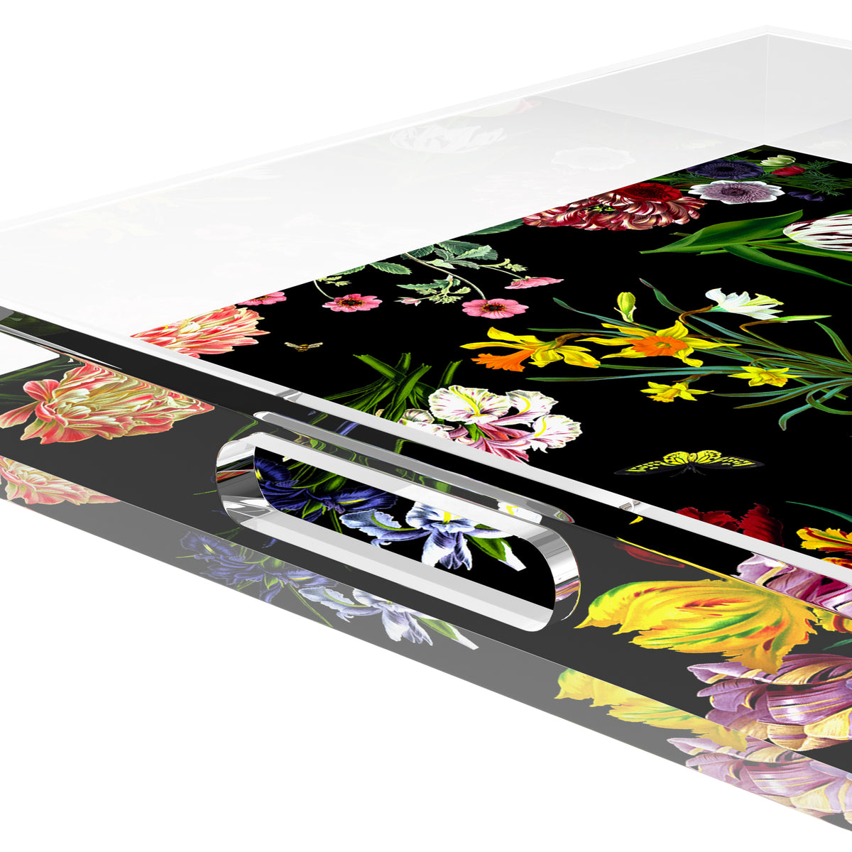 Flora Fauna Black Acrylic Decorative Tray, 18 x 18 in. by Nicolette Mayer 