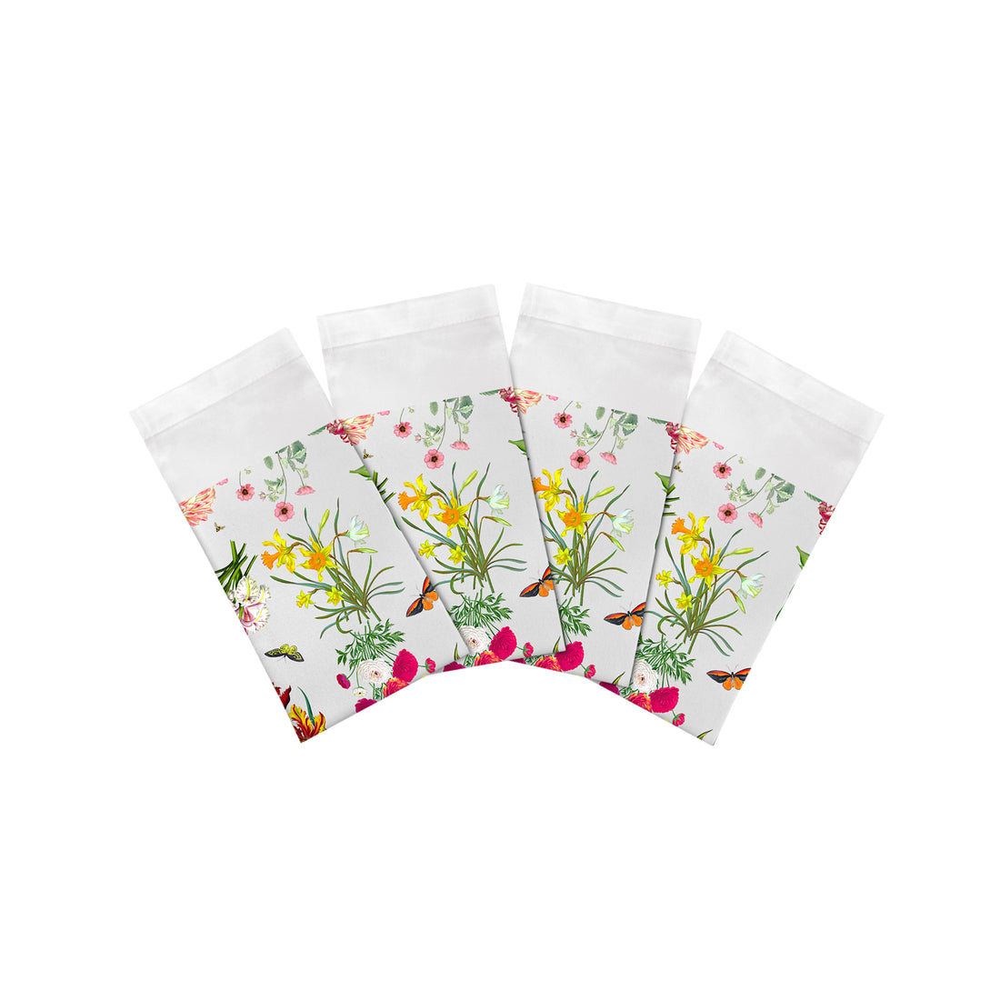 Flora Fauna White Cotton Sateen Dinner Napkins