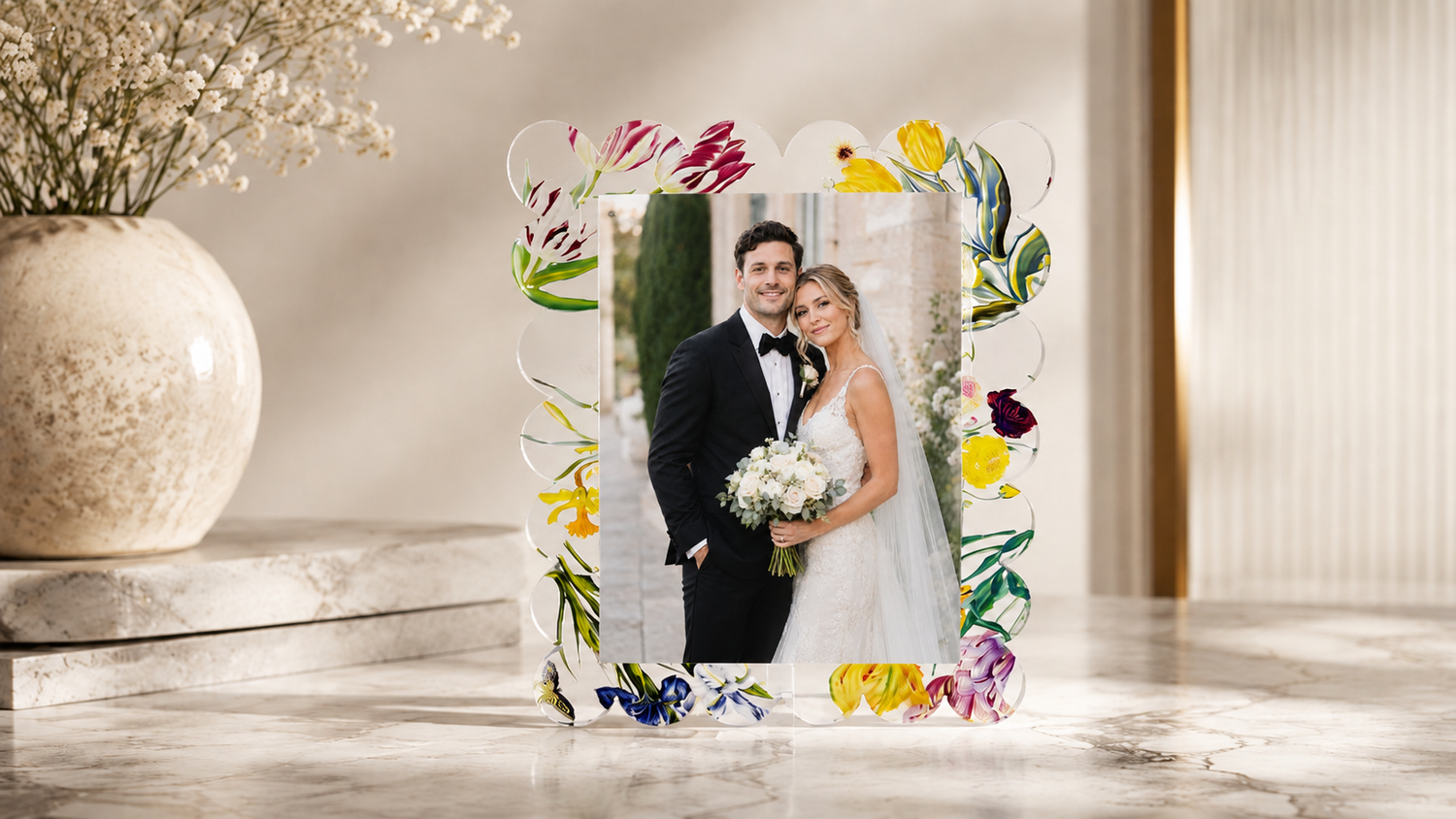 Flora Fauna White Acrylic Scallop Frame - nicolettemayer.com