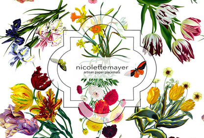 Flora Fauna White Paper Placemat Pad, One Set Of 24