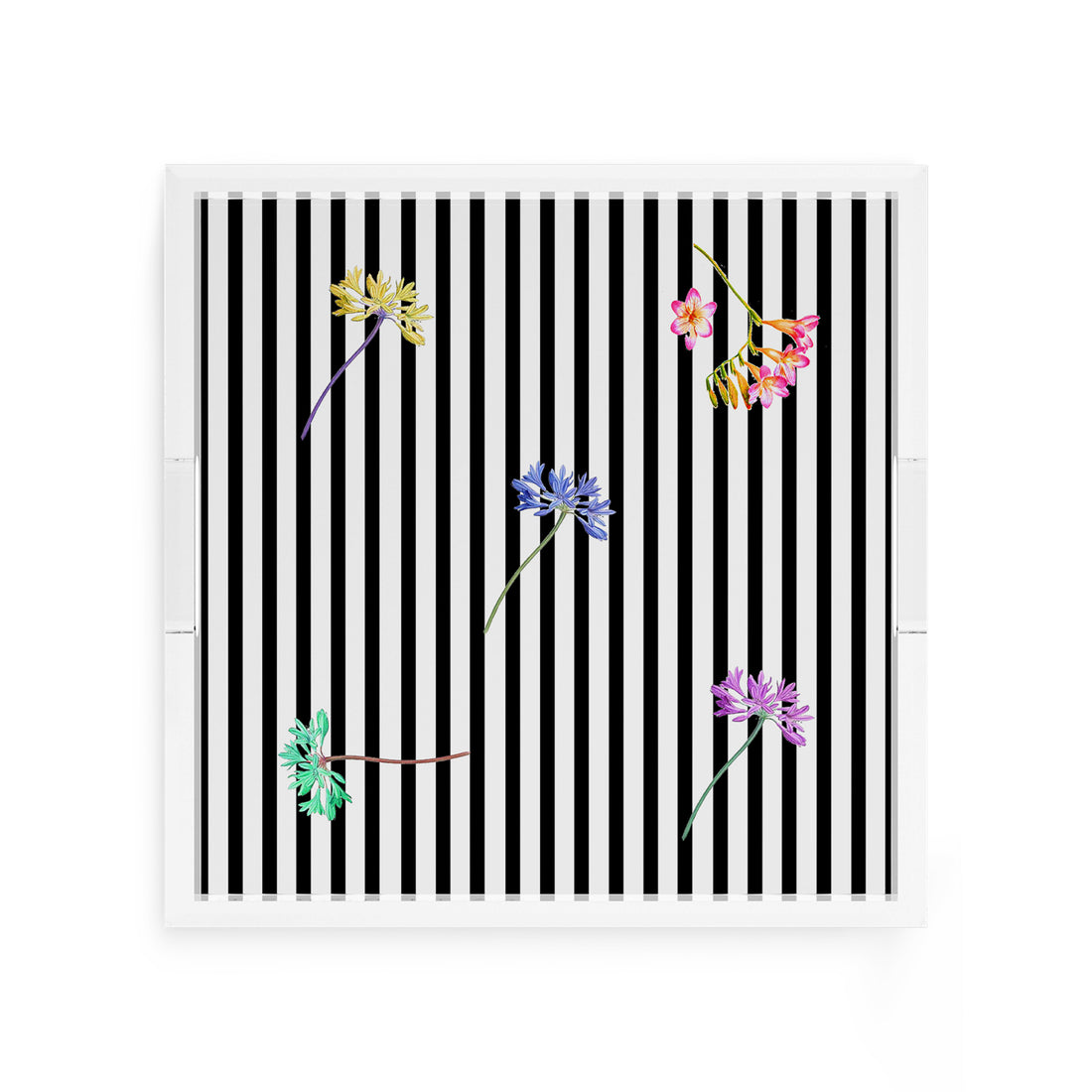 Black Floral Stripes 12X12 Acrylic Tray - nicolettemayer.com
