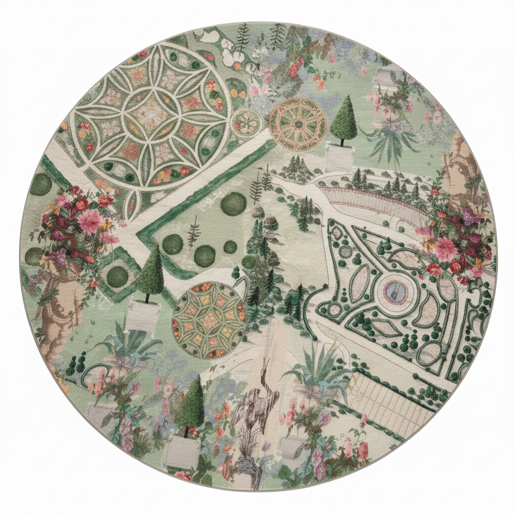 Chateau Garden Plan Round Washable Rug