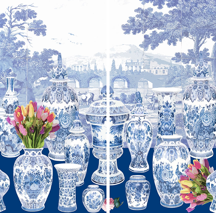 Royal Delft Garniture Acrylic Diptych – Set of 2 Modern Wall Art Panels, 48x48&quot; Overall (24x48&quot; Each)
