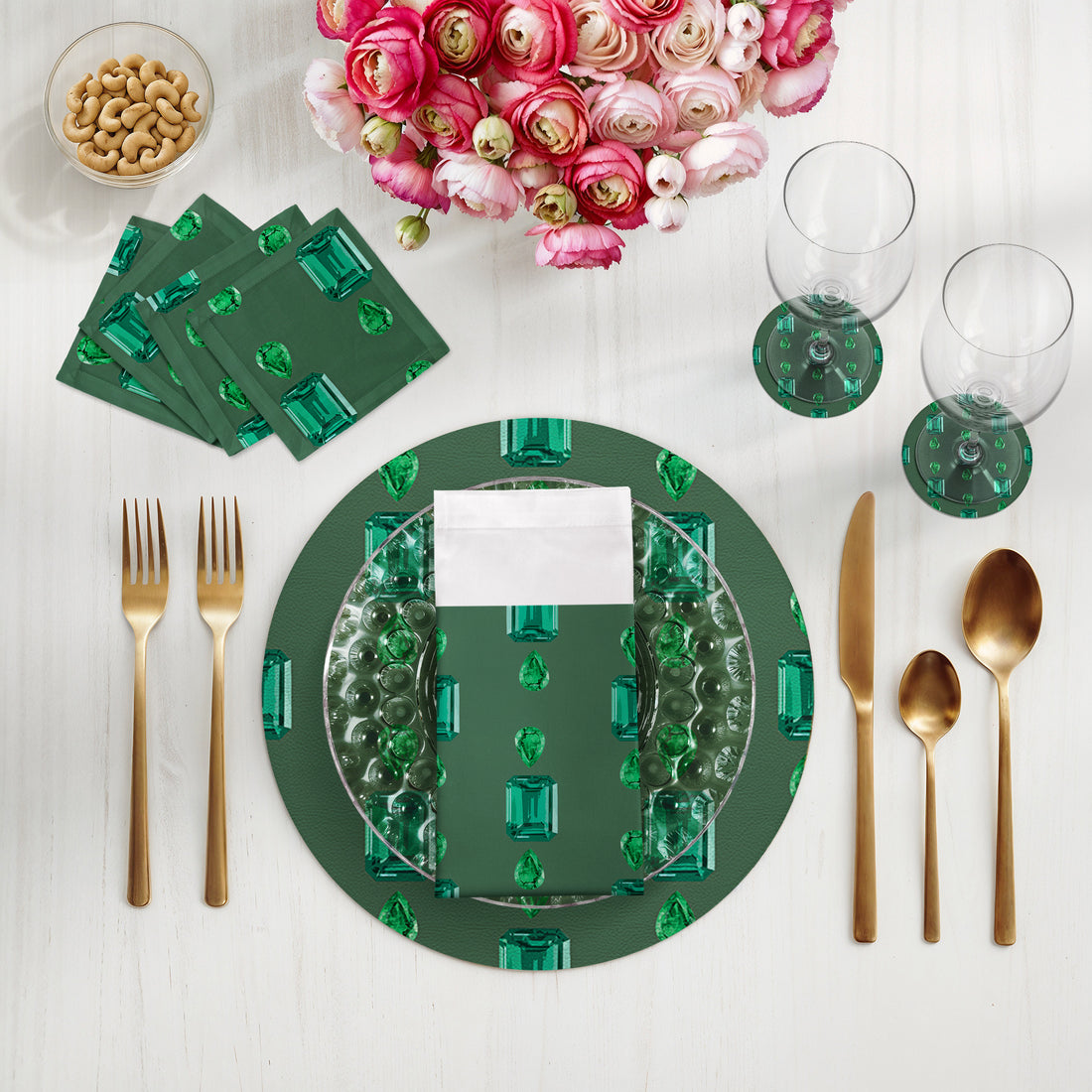Gem Emeralds Evergreen 40,6 cm rundes Kieselstein-Tischset, 4er-Set