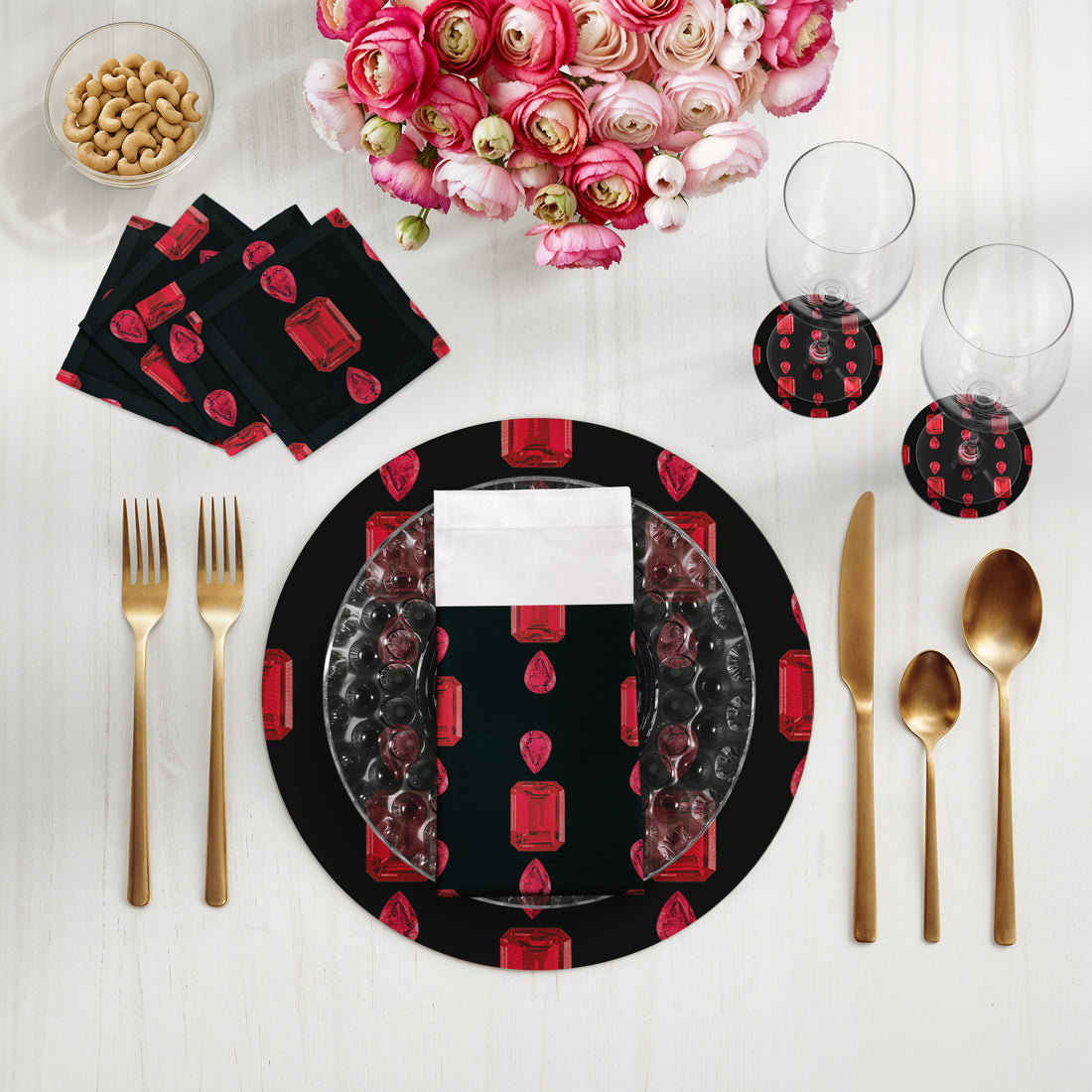 Gem Rubys Tischset, rund, Kieselsteine, 40,6 cm, Schwarz, 4er-Set