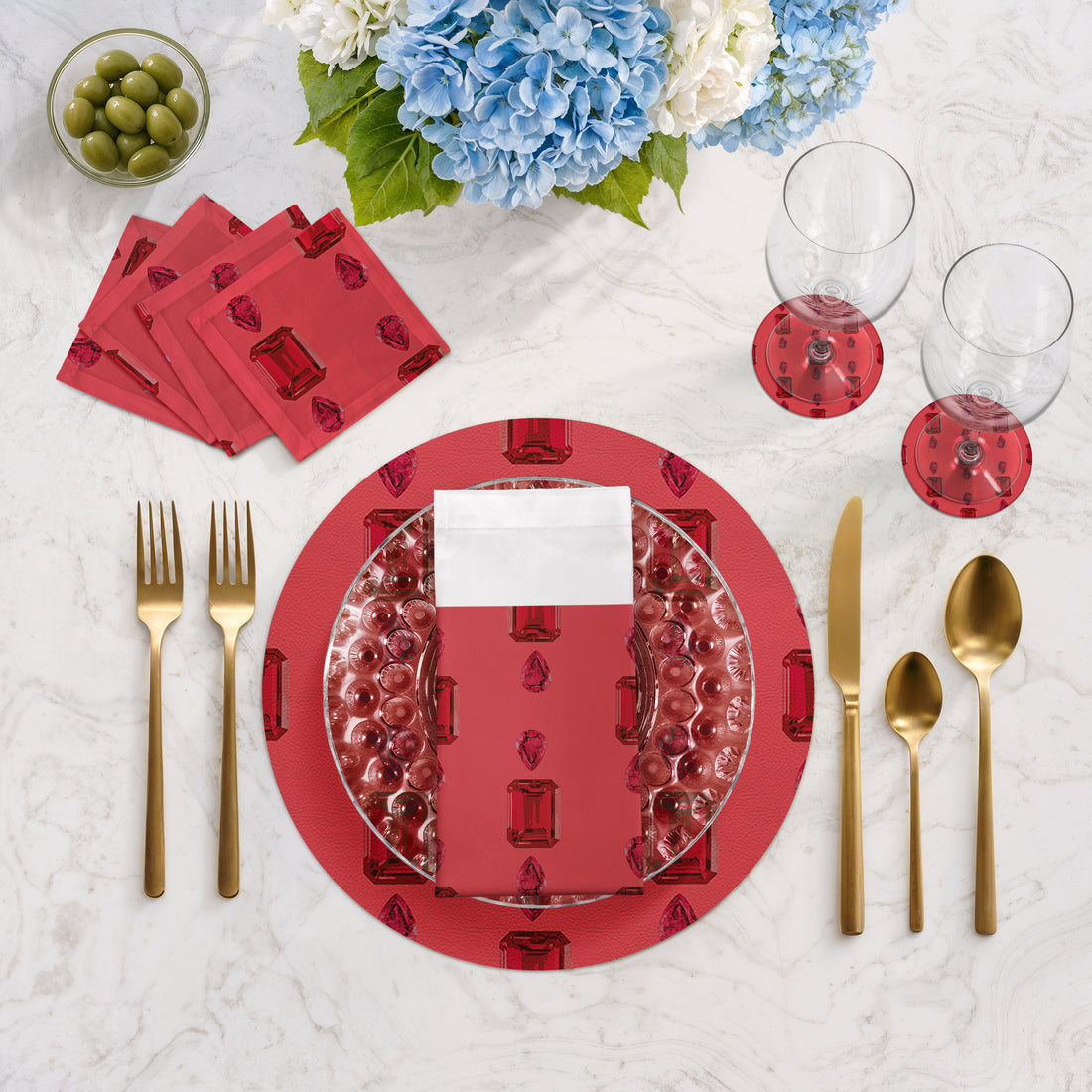 Gem Rubys Crimson 40,6 cm rundes Kieselstein-Tischset, 4er-Set