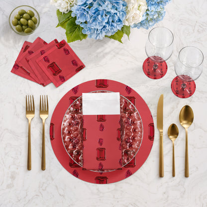 Gem Rubys Crimson Vegan Leather Round Pebble Placemat