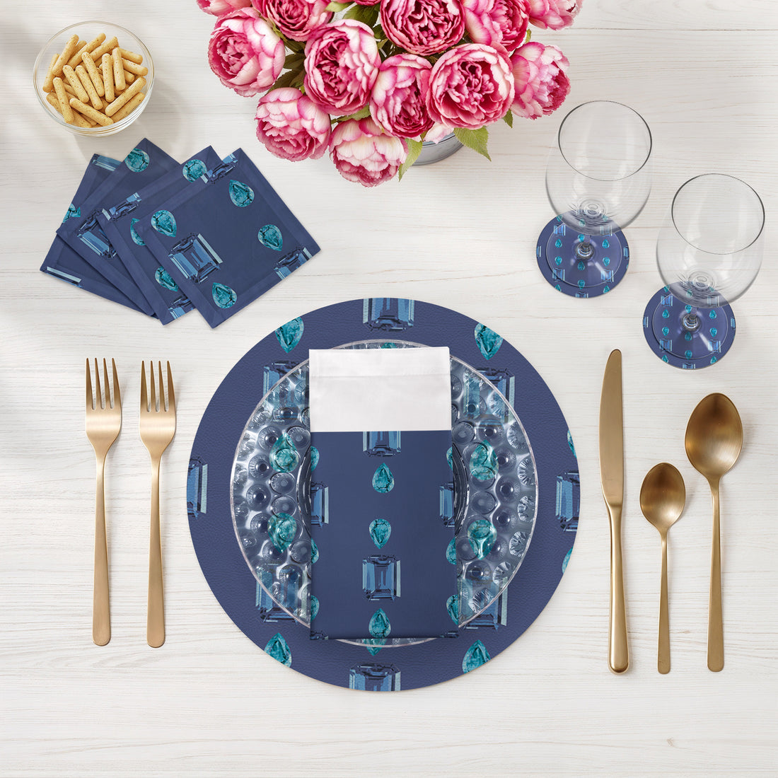 Gem Sapphires Blue 16&quot; Runde Kieselstein-Tischsets, 4er-Set