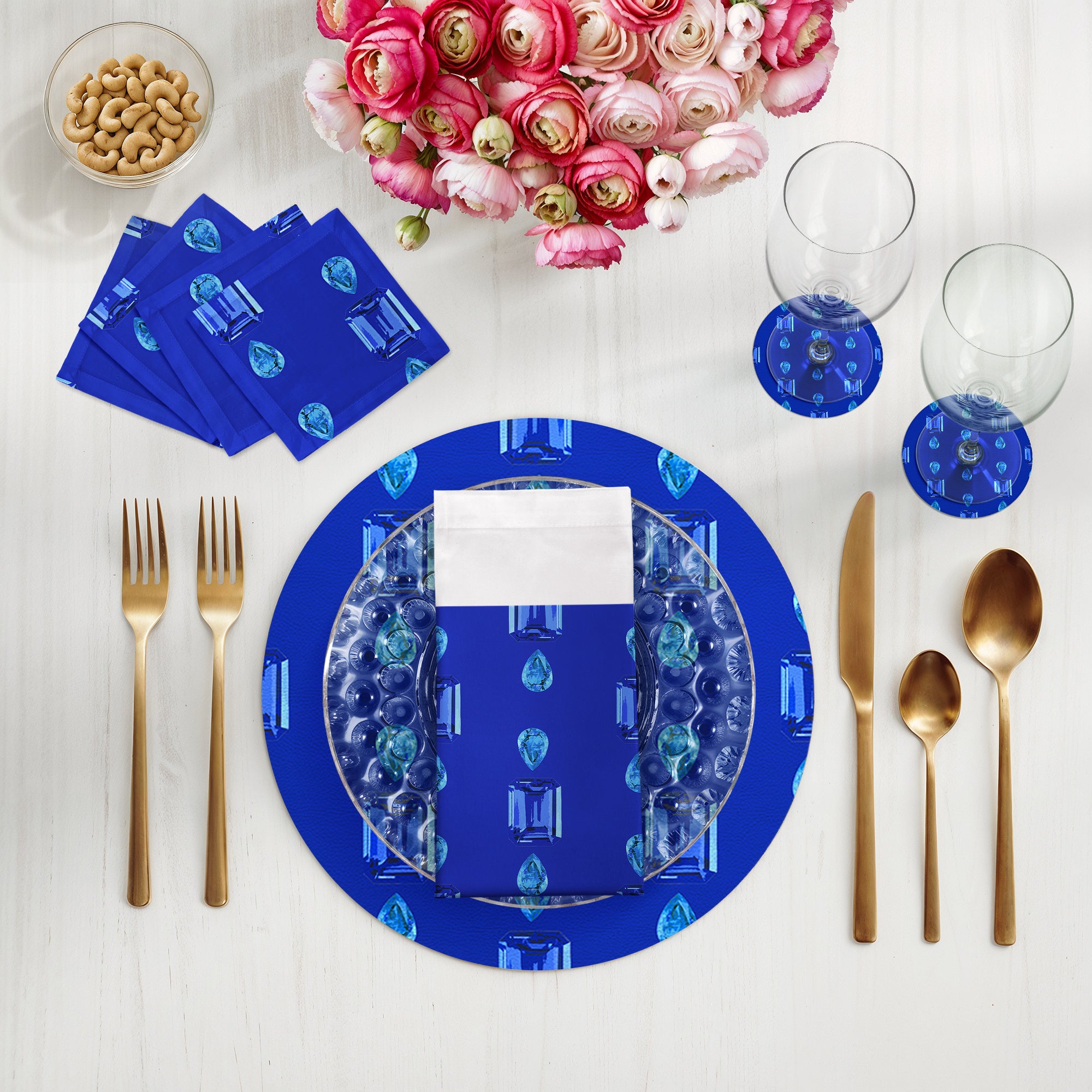 Gem Sapphires Topaz Royal Vegan Leather Round Pebble Placemat