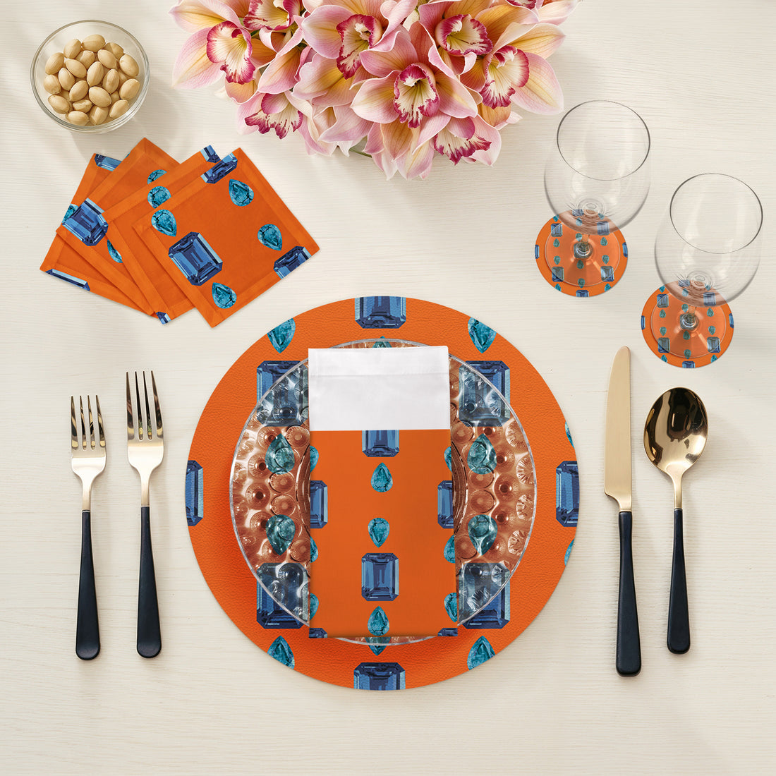 Gem Sapphires Orange 16&quot; Runde Kieselstein-Tischsets, 4er-Set