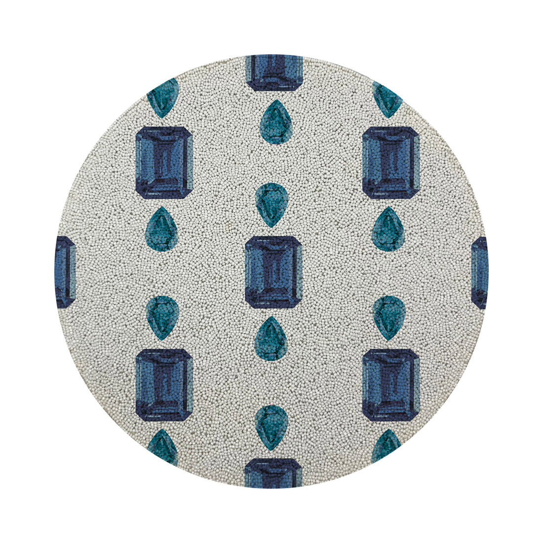 Gem Sapphires White Round Beaded Placemat Smooth