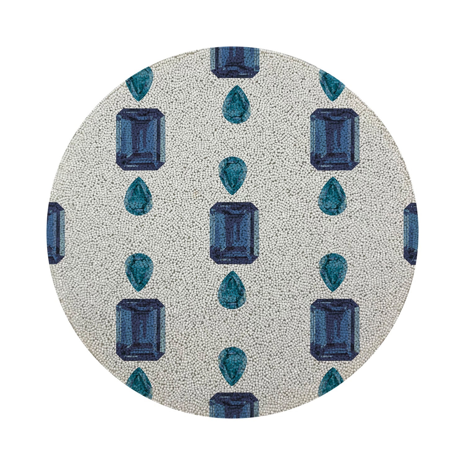 Gem Sapphires White Round Beaded Placemat Smooth