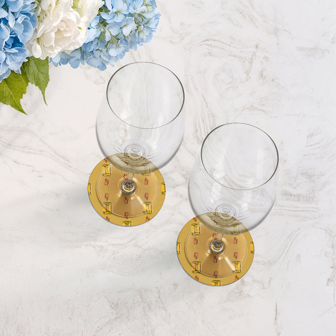 Gem Citrines And Sapphires Gold Vegan Leather Round Coasters