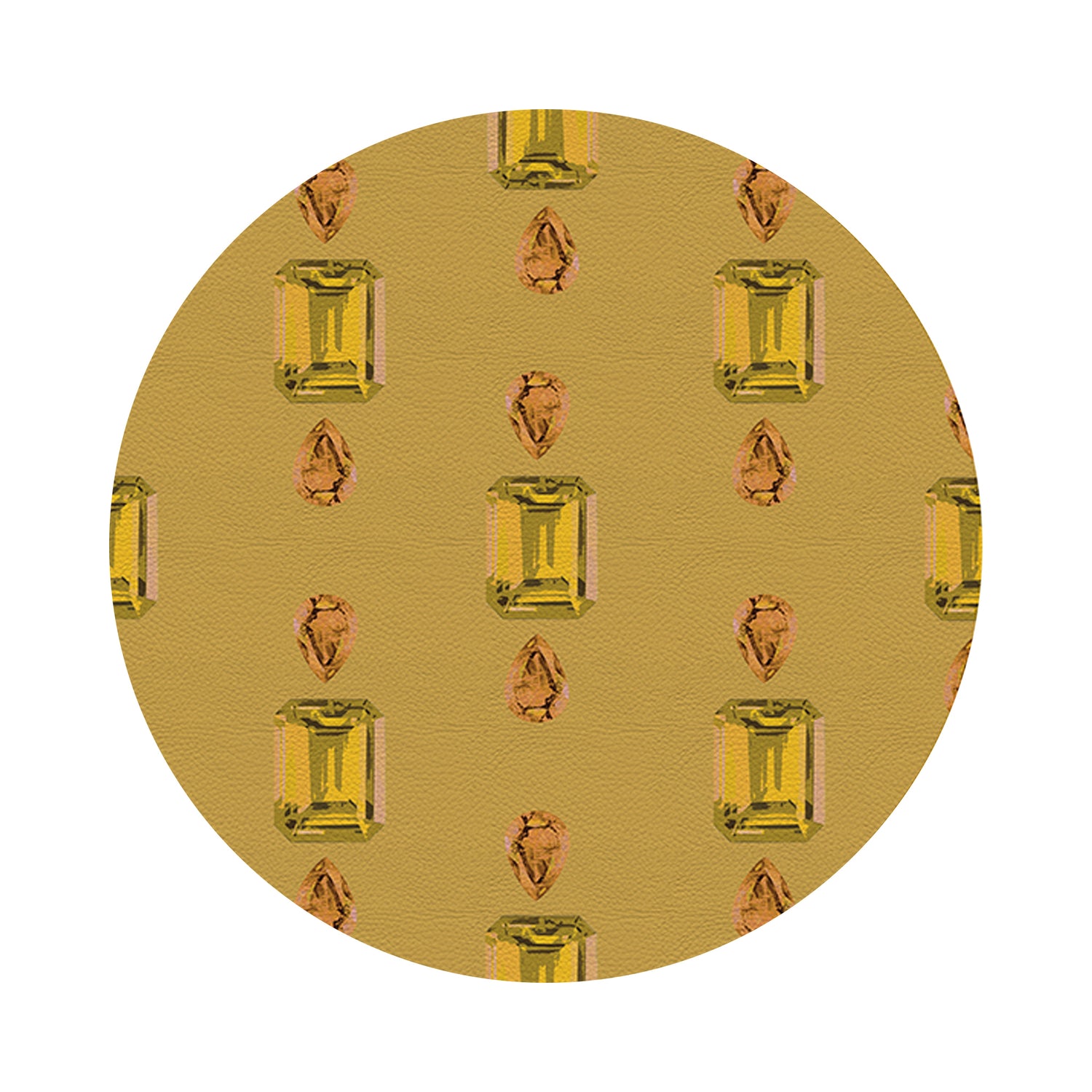 Gem Citrines And Sapphires Gold Vegan Leather Round Coasters