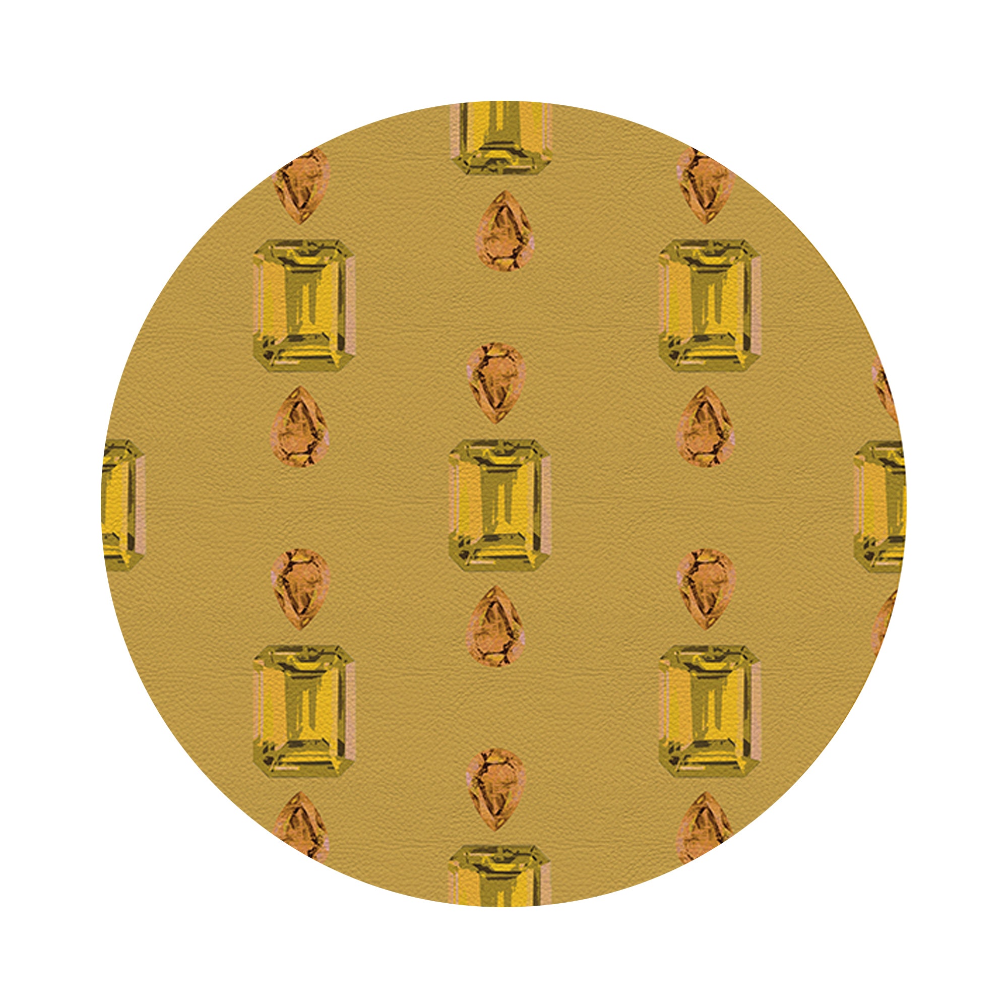 Gem Citrines And Sapphires Gold Vegan Leather Round Coasters