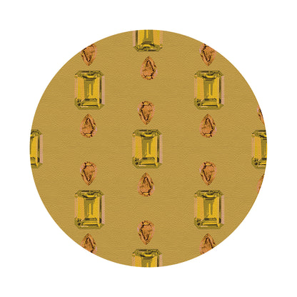 Gem Citrines And Sapphires Gold Vegan Leather Round Coasters