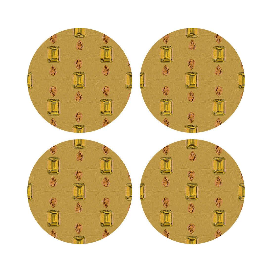 Gem Citrines And Sapphires Gold Vegan Leather Round Coasters