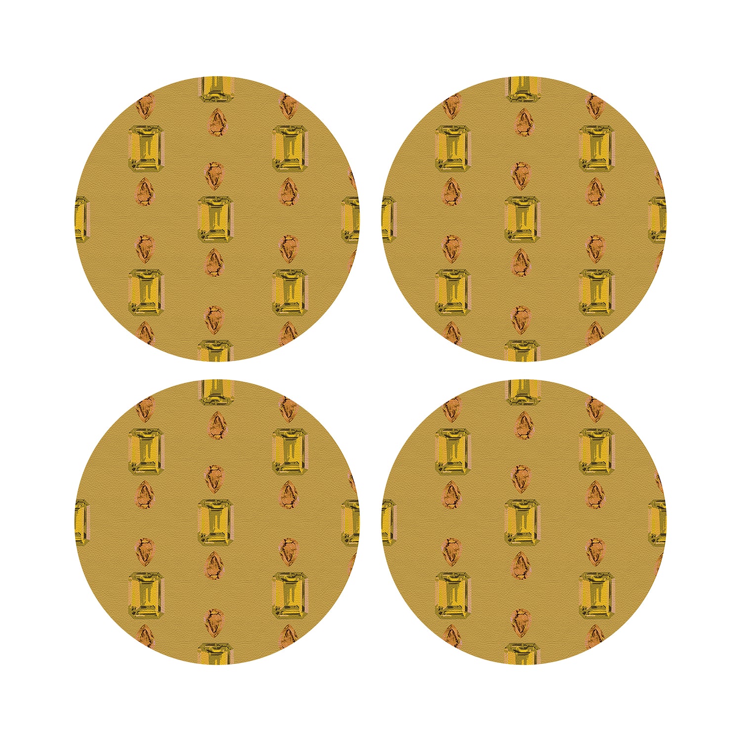 Gem Citrines And Sapphires Gold Vegan Leather Round Coasters