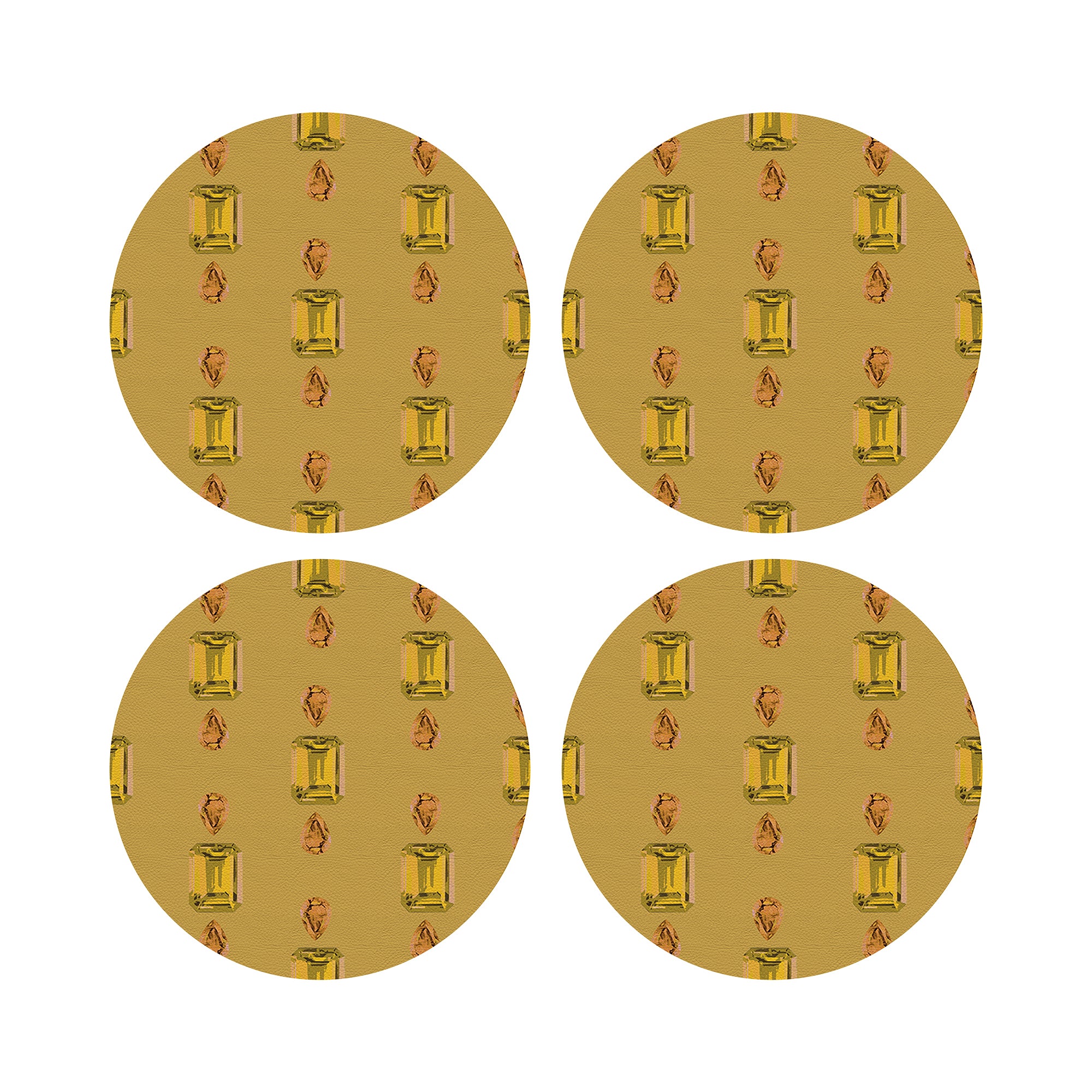Gem Citrines And Sapphires Gold Vegan Leather Round Coasters