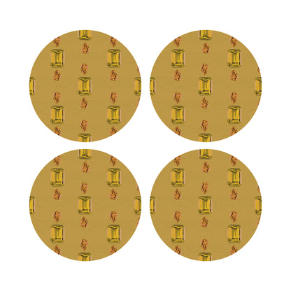 Gem Citrines And Sapphires Gold Vegan Leather Round Coasters