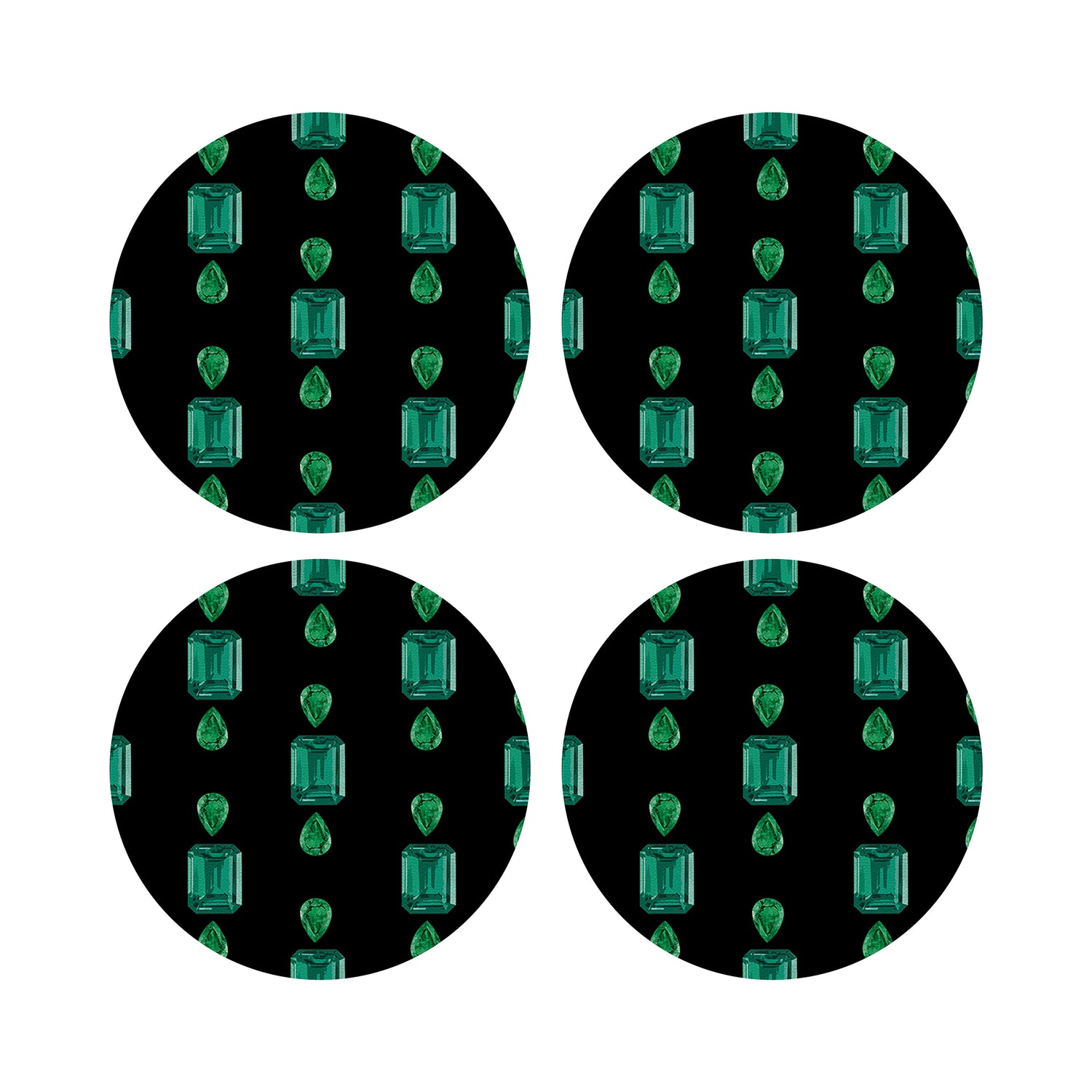 Gem Emeralds Black 16&quot; Round Pebble Placemats, Set of 4 - nicolettemayer.com
