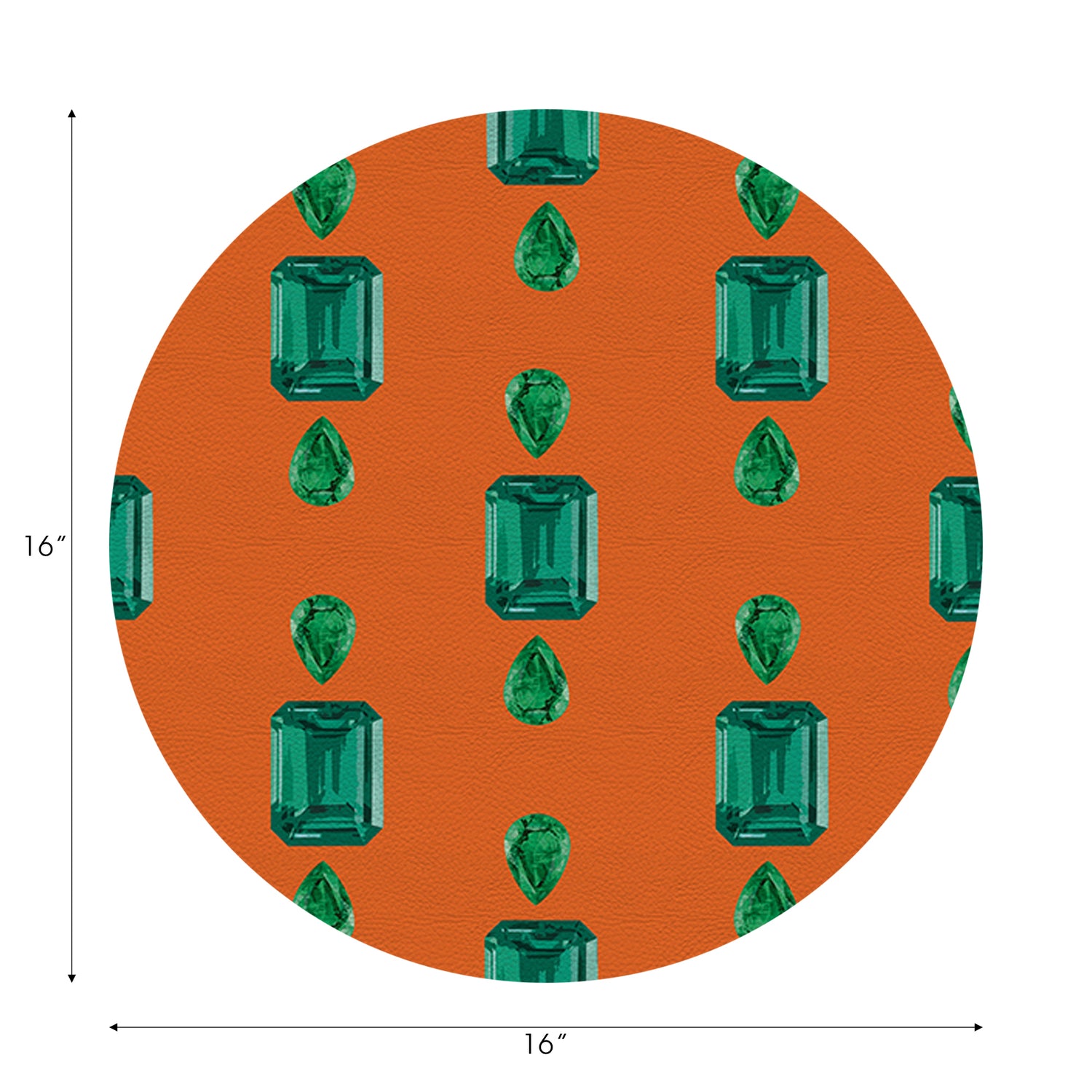 Gem Emeralds Orange Vegan Leather Round Pebble Placemat