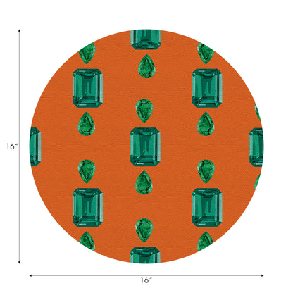 Gem Emeralds Orange Vegan Leather Round Pebble Placemat