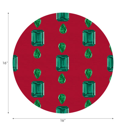 Gem Emeralds Red Vegan Leather Round Pebble Placemat