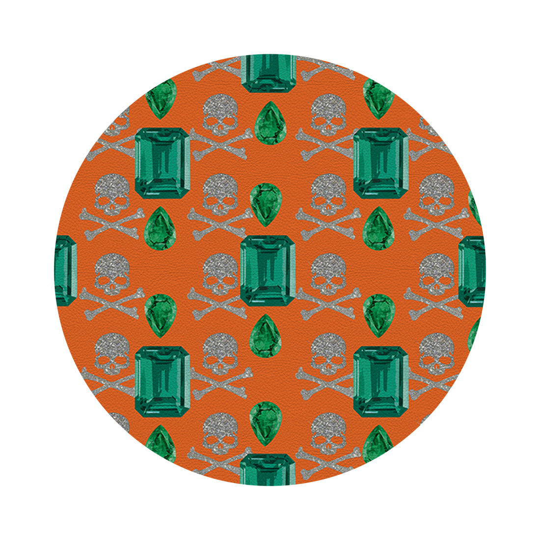 Gem Emeralds Skull Orange 16&quot; Round Pebble Placemat Set of 4 - nicolettemayer.com