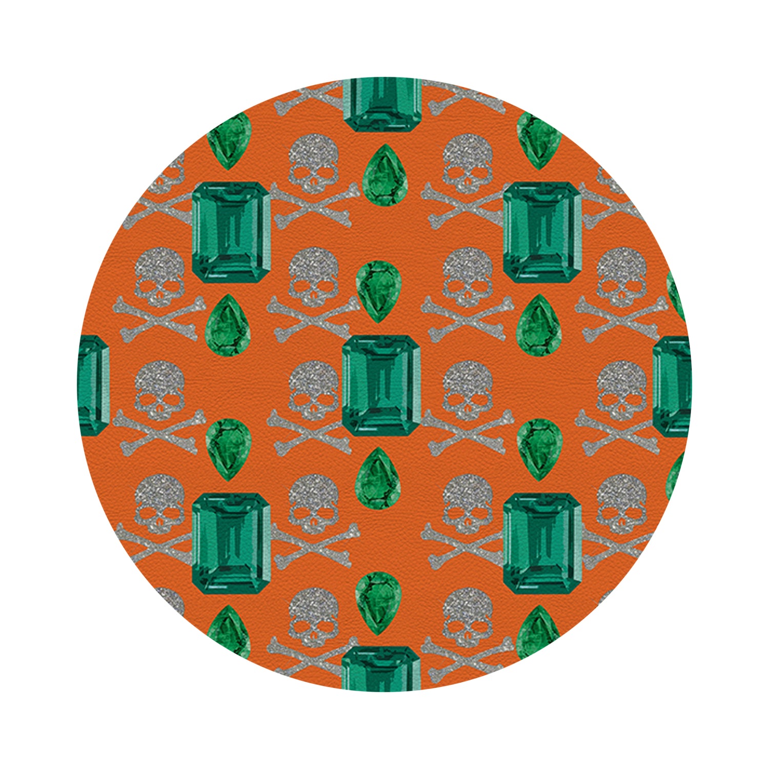 Gem Emeralds Skull Orange 16&quot; Round Pebble Placemat Set of 4 - nicolettemayer.com
