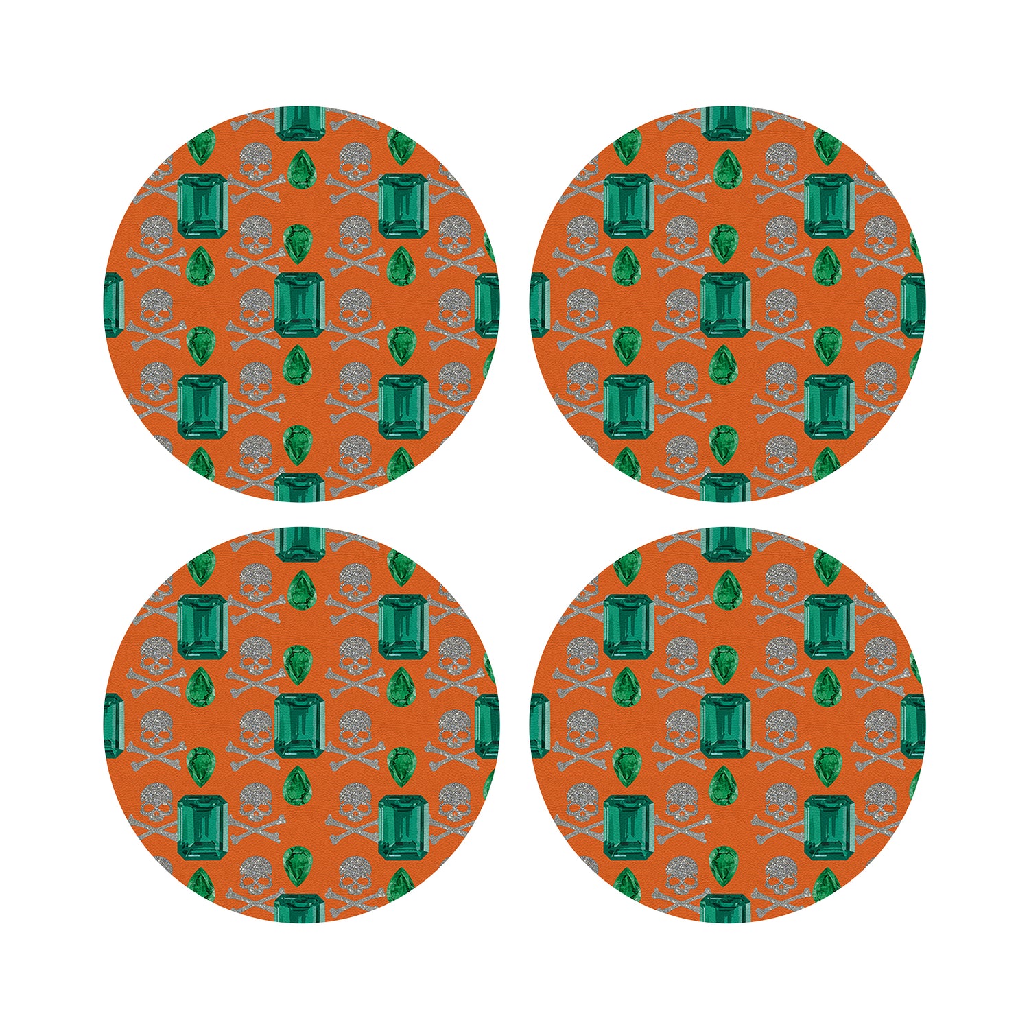 Gem Emeralds Skull Orange 16&quot; Round Pebble Placemat Set of 4 - nicolettemayer.com
