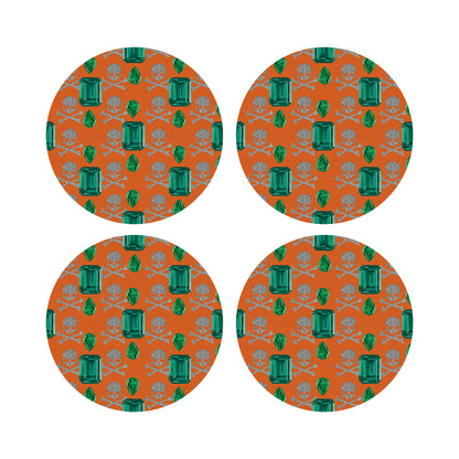 Gem Emeralds Skull Orange 16&quot; Round Pebble Placemat Set of 4 - nicolettemayer.com
