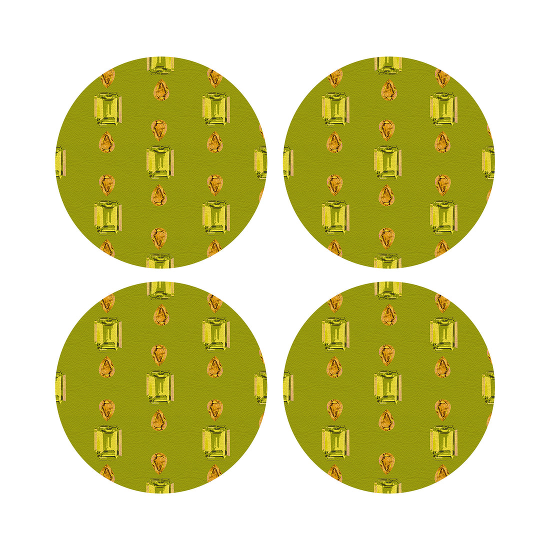 Gem Peridot Acid Vegan Leather Round Coasters