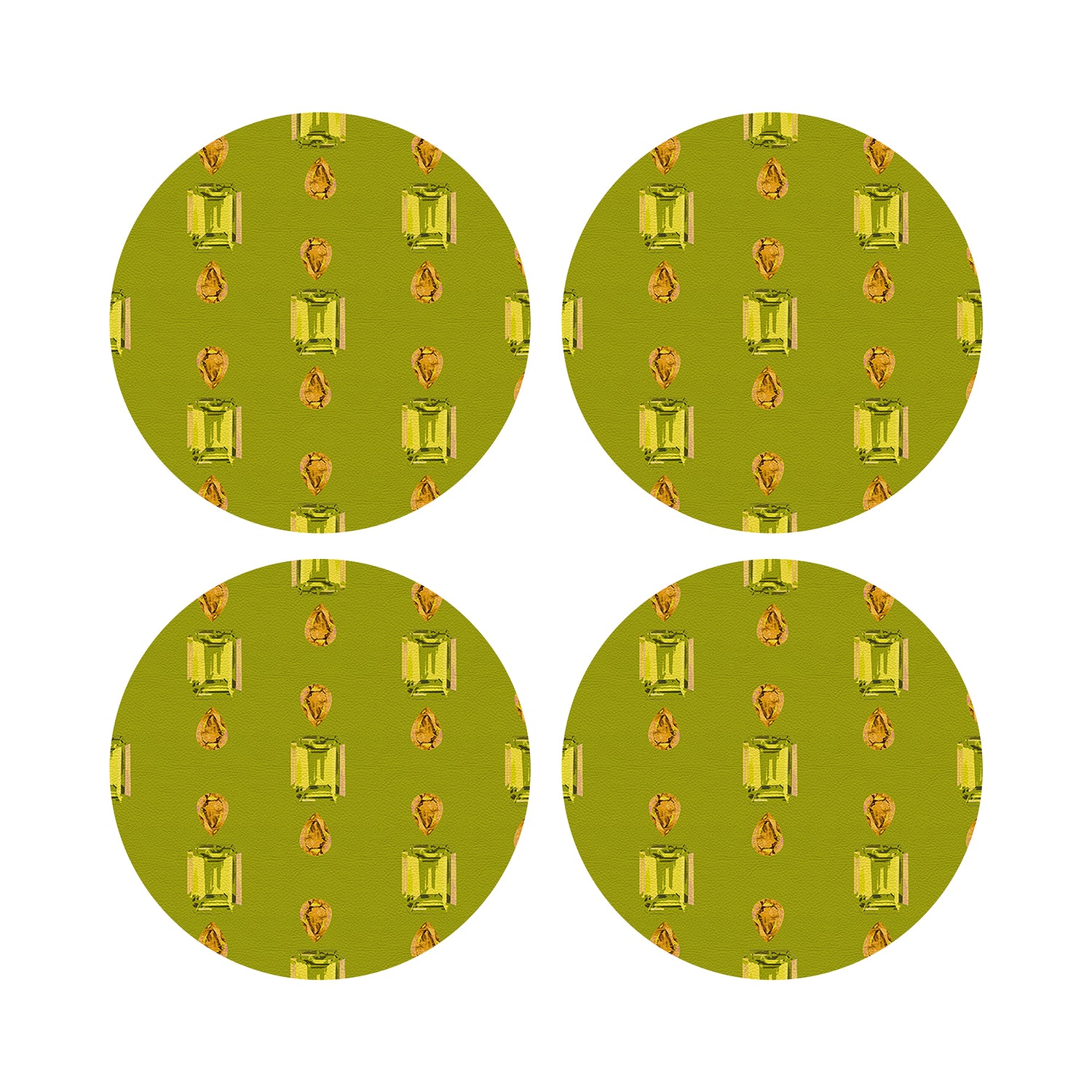 Gem Peridot Acid Vegan Leather Round Coasters
