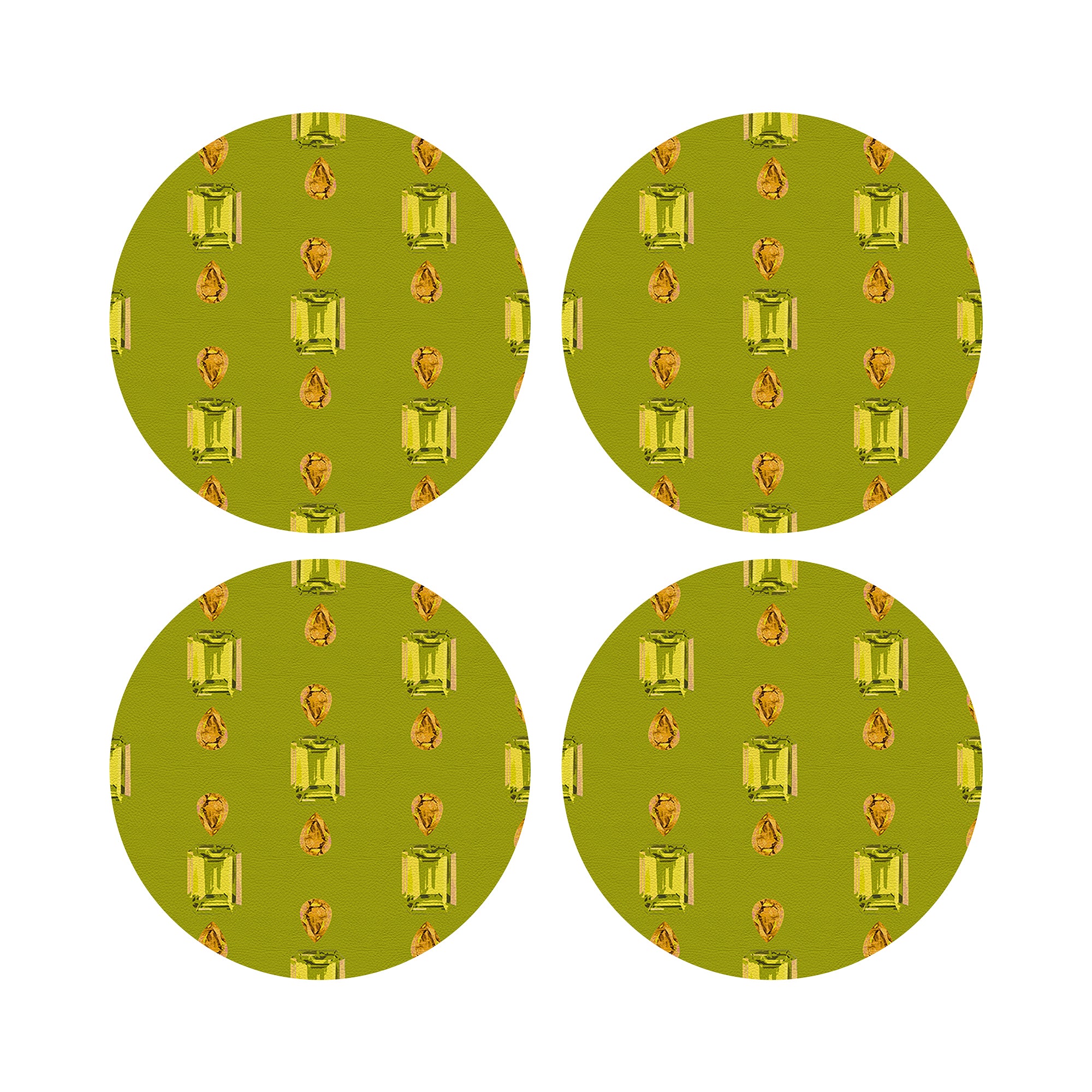 Gem Peridot Acid Vegan Leather Round Coasters