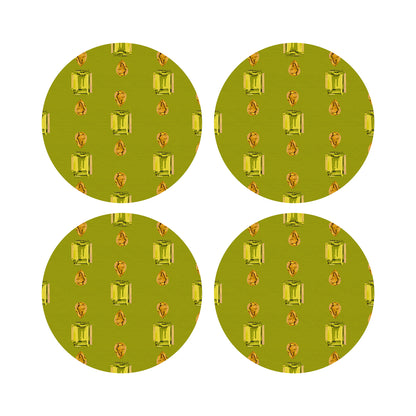 Gem Peridot Acid Vegan Leather Round Coasters