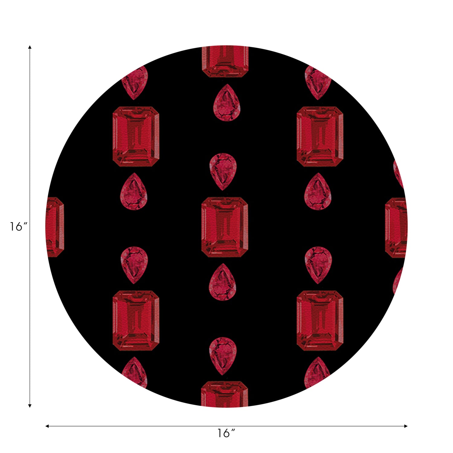 Gem Rubys Black Vegan Leather Round Pebble Placemat
