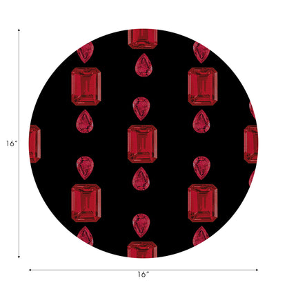 Gem Rubys Black Vegan Leather Round Pebble Placemat