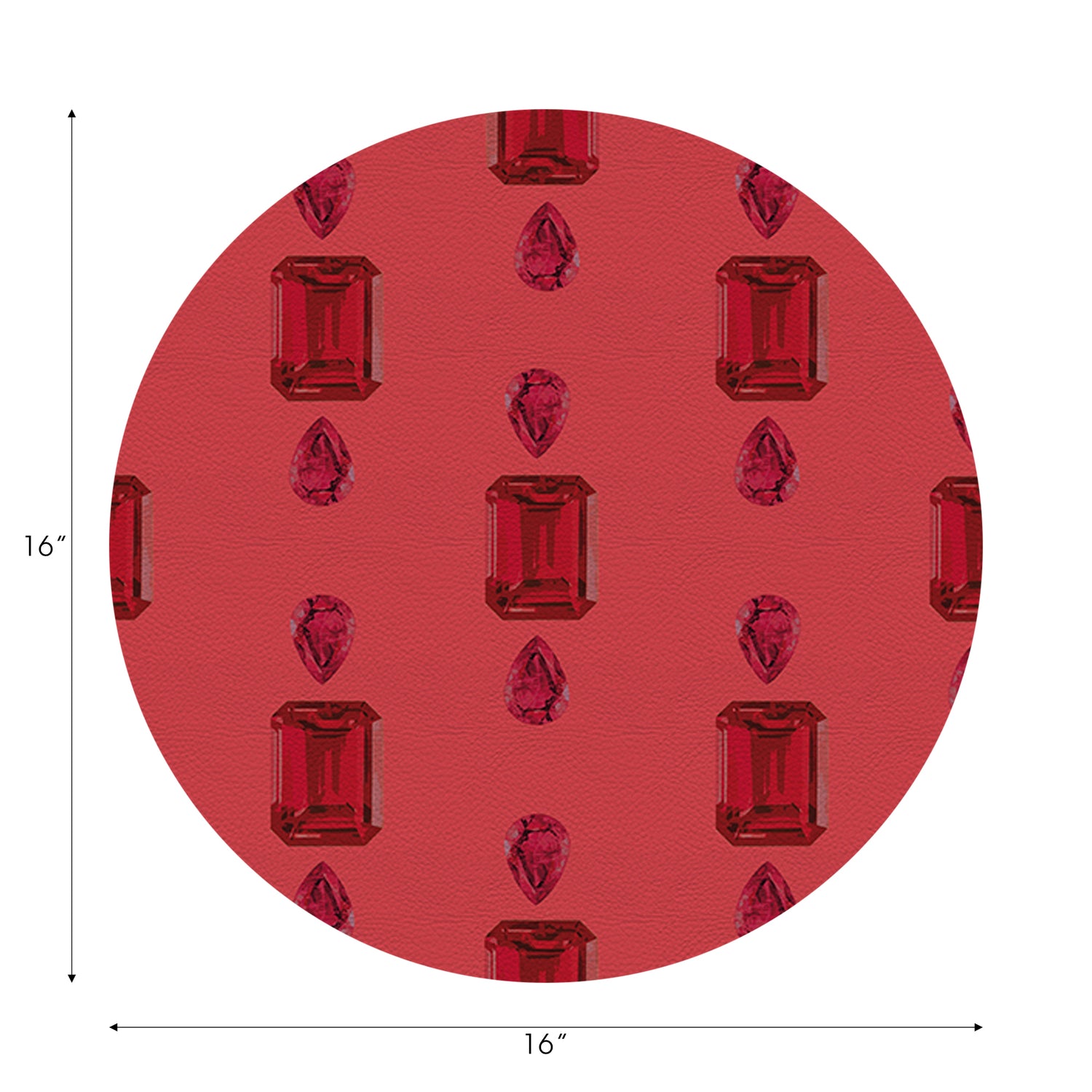 Gem Rubys Crimson Vegan Leather Round Pebble Placemat